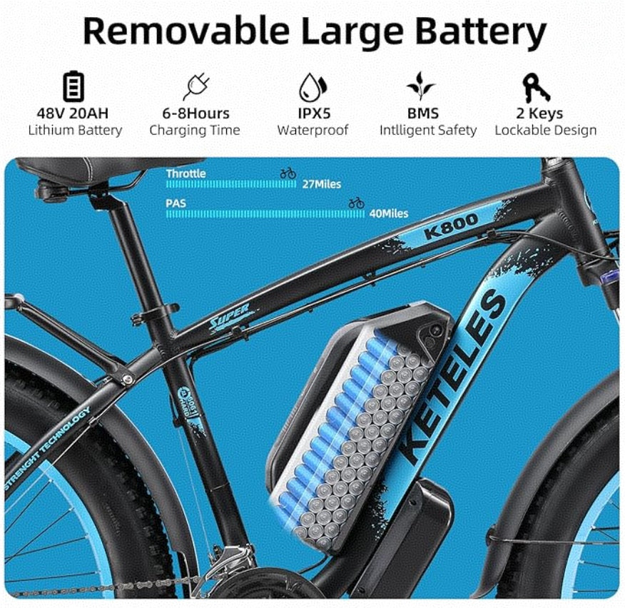 Keteles K800 48V 20AH 1000W Rear Motor Ebike