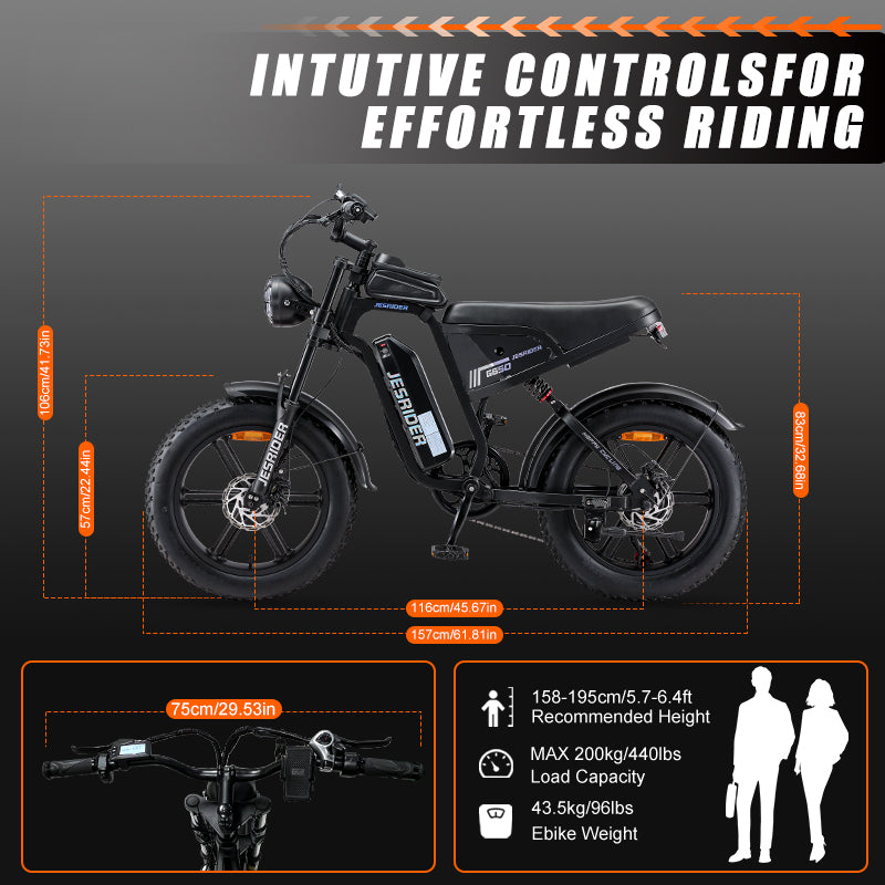 JESRIDER G650 Retro All-Terrain E-Bike for Adults, 48V 20Ah Removable Battery, 20"x4 Fat Tire, Full Suspension