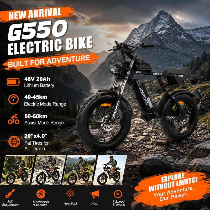 JESRIDER G550 All-Terrain E-Bike for Adults, 48V 20Ah Removable Battery, 20"x4 Fat Tire, Full Suspension