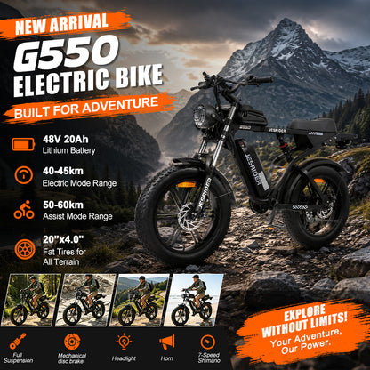 JESRIDER G550 All-Terrain E-Bike for Adults, 48V 20Ah Removable Battery, 20"x4 Fat Tire, Full Suspension