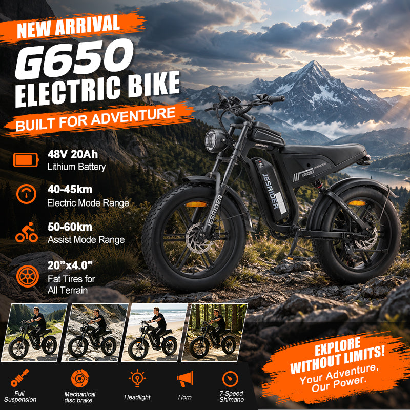 JESRIDER G650 Retro All-Terrain E-Bike for Adults, 48V 20Ah Removable Battery, 20"x4 Fat Tire, Full Suspension
