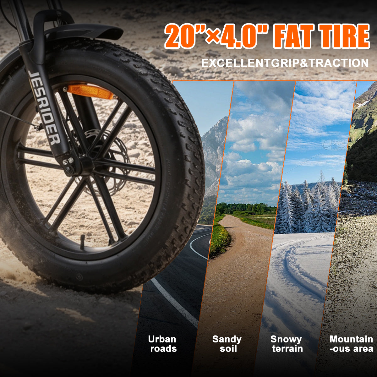 JESRIDER G550 All-Terrain E-Bike for Adults, 48V 20Ah Removable Battery, 20"x4 Fat Tire, Full Suspension