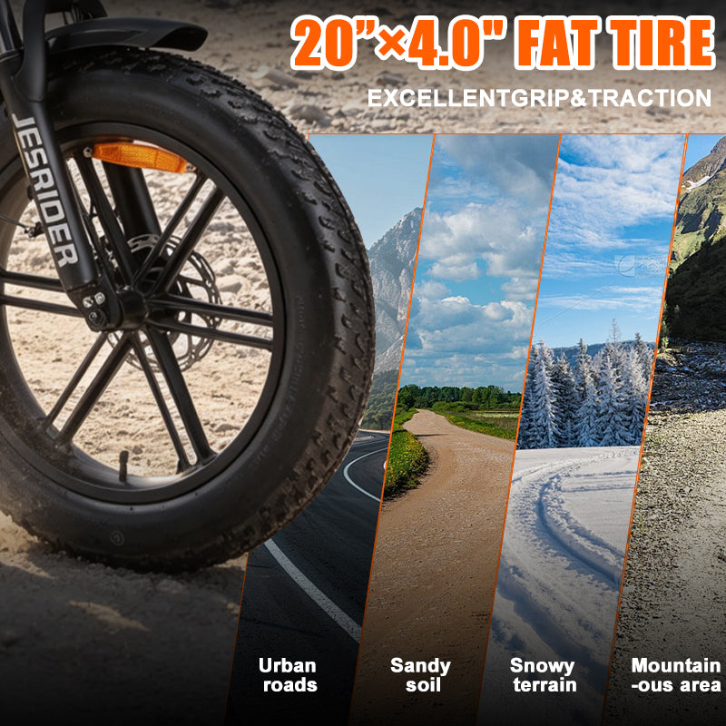 JESRIDER G650 Retro All-Terrain E-Bike for Adults, 48V 20Ah Removable Battery, 20"x4 Fat Tire, Full Suspension