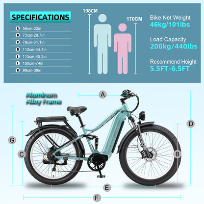 KAIJIELAISI K801 48V32AH 250W motor 26" Inch Fat Tire E-Bike