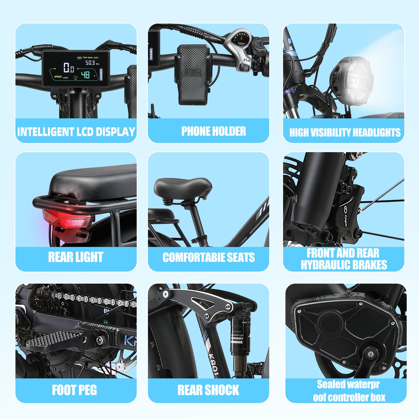 KAIJIELAISI K801 48V32AH 250W motor 26" Inch Fat Tire E-Bike
