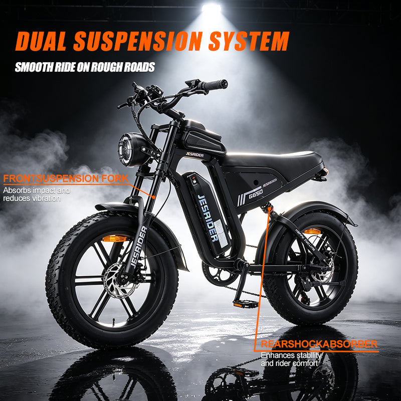 JESRIDER G650 Retro All-Terrain E-Bike for Adults, 48V 20Ah Removable Battery, 20"x4 Fat Tire, Full Suspension