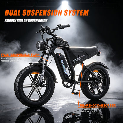 JESRIDER G650 Retro All-Terrain E-Bike for Adults, 48V 20Ah Removable Battery, 20"x4 Fat Tire, Full Suspension