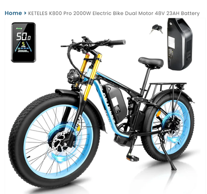 KETELES K800 Pro 2000W Electric Bike Dual Motor 48V 23AH Battery