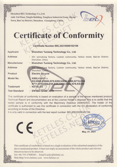 KETEELS K800 PRO CE certificate